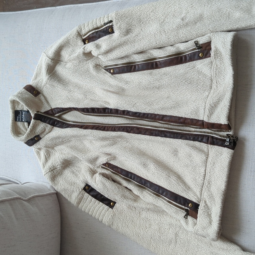 Kuhl White Jacket with Brown Leather Lines